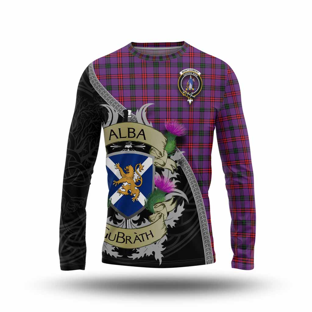 Tartan Vibes Clothing Montgomery Tartan Family Crest Long Sleeve T-Shirt Lion Rampant Royal Thistle Shield Celtic Inspired