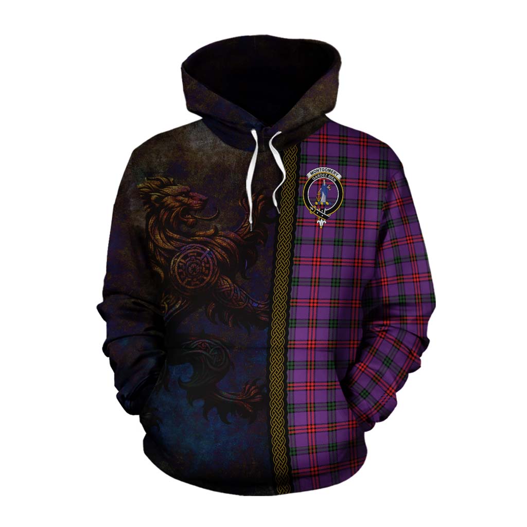 Tartan Vibes Clothing Montgomery Tartan Family Crest Cotton Hoodie Alba Gu Brath Be Brave Lion Ancient Style
