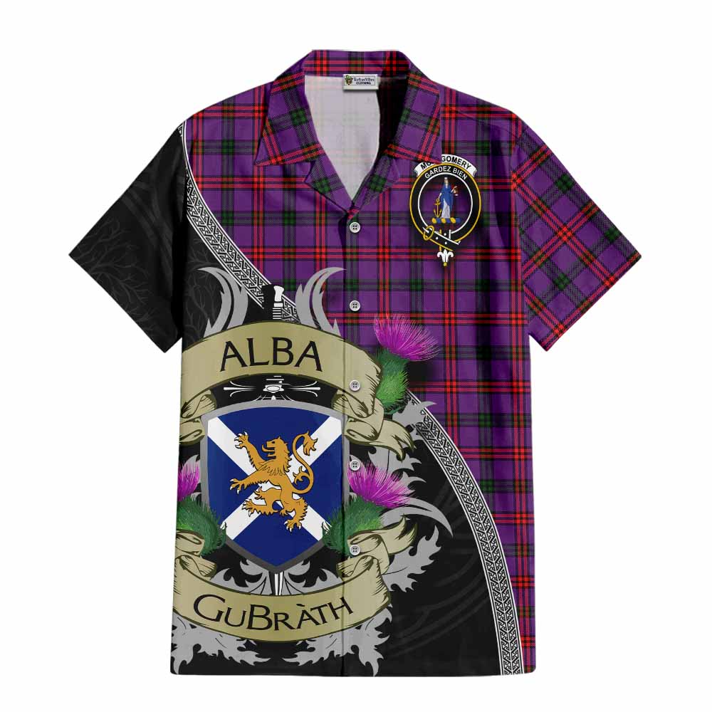 Tartan Vibes Clothing Montgomery Tartan Family Crest Short Sleeve Button Shirt Lion Rampant Royal Thistle Shield Celtic Inspired
