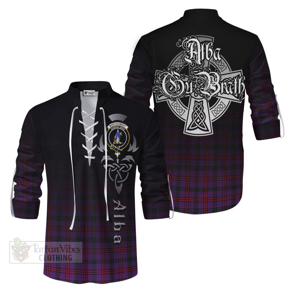 Tartan Vibes Clothing Montgomery Tartan Ghillie Kilt Shirt Featuring Alba Gu Brath Family Crest Celtic Inspired