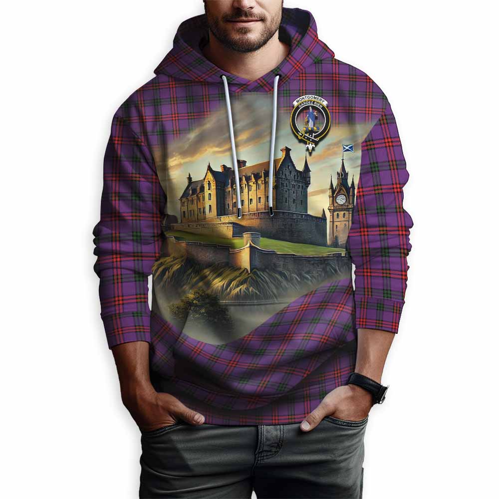Tartan Vibes Clothing Montgomery Tartan Family Crest Hoodie with Scottish Ancient Castle Style