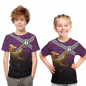 Tartan Vibes Clothing Montgomery Crest Tartan Kid T-Shirt with Golden Lion Emblem Celtic Style