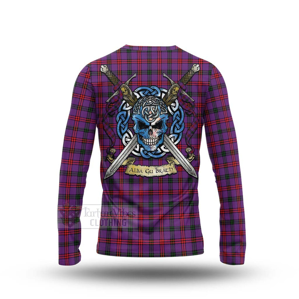 Tartan Vibes Clothing Montgomery Tartan Long Sleeve T-Shirt with Family Crest Celtic Skull Style