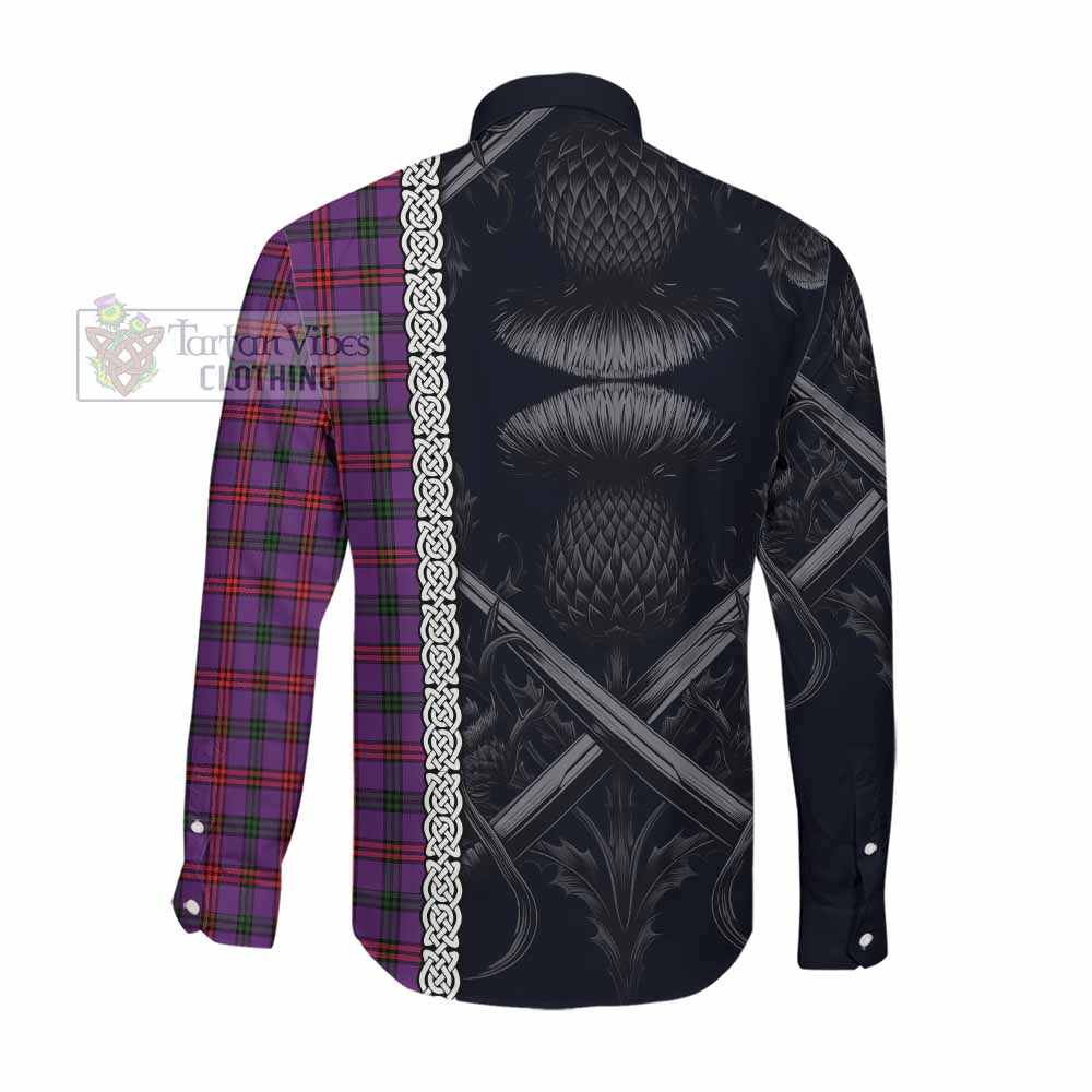 Tartan Vibes Clothing Montgomery Tartan Long Sleeve Button Shirt with Family Crest Cross Sword Thistle Celtic Vibes