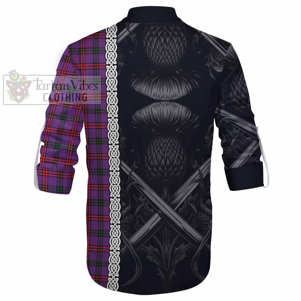 Tartan Vibes Clothing Montgomery Tartan Ghillie Kilt Shirt with Family Crest Cross Sword Thistle Celtic Vibes