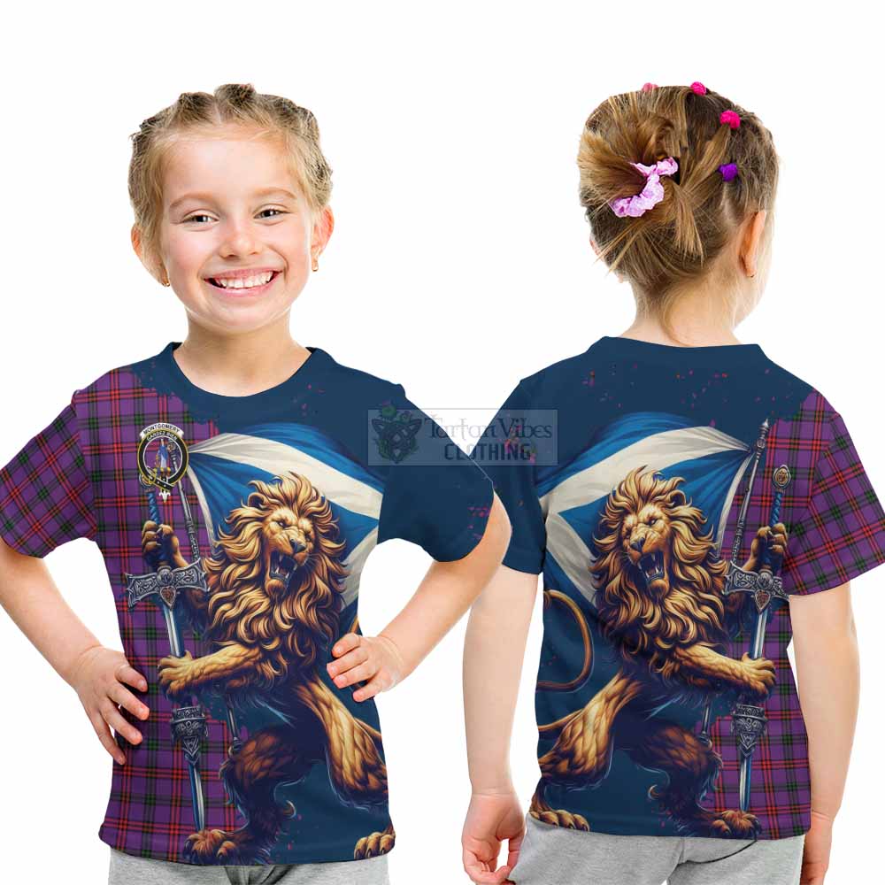 Tartan Vibes Clothing Montgomery Tartan Family Crest Kid T-Shirt with Scottish Majestic Lion