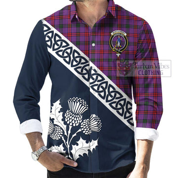 Tartan Vibes Clothing Montgomery Tartan Long Sleeve Button Shirt Featuring Thistle and Scotland Map