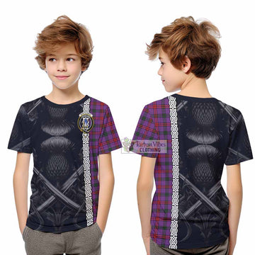 Tartan Vibes Clothing Montgomery Tartan Kid T-Shirt with Family Crest Cross Sword Thistle Celtic Vibes