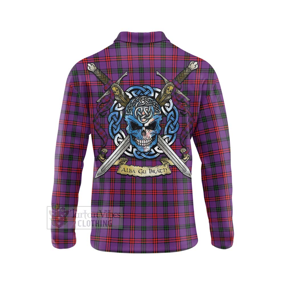 Tartan Vibes Clothing Montgomery Tartan Long Sleeve Polo Shirt with Family Crest Celtic Skull Style