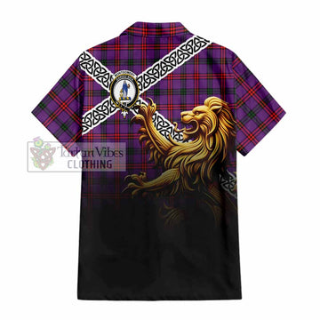 Tartan Vibes Clothing Montgomery Crest Tartan Short Sleeve Button Shirt with Golden Lion Emblem Celtic Style