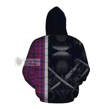 Tartan Vibes Clothing Montgomery Tartan Cotton Hoodie with Family Crest Cross Sword Thistle Celtic Vibes
