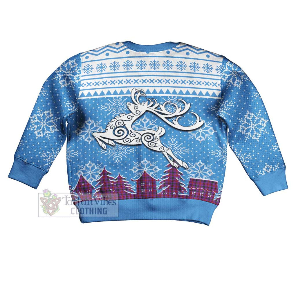 Tartan Vibes Clothing Montgomery Clan Christmas Kid Ugly Sweater with Tartan and Celtic Raindeer Style