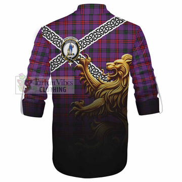 Montgomery Crest Tartan Ghillie Kilt Shirt with Golden Lion Emblem Celtic Style