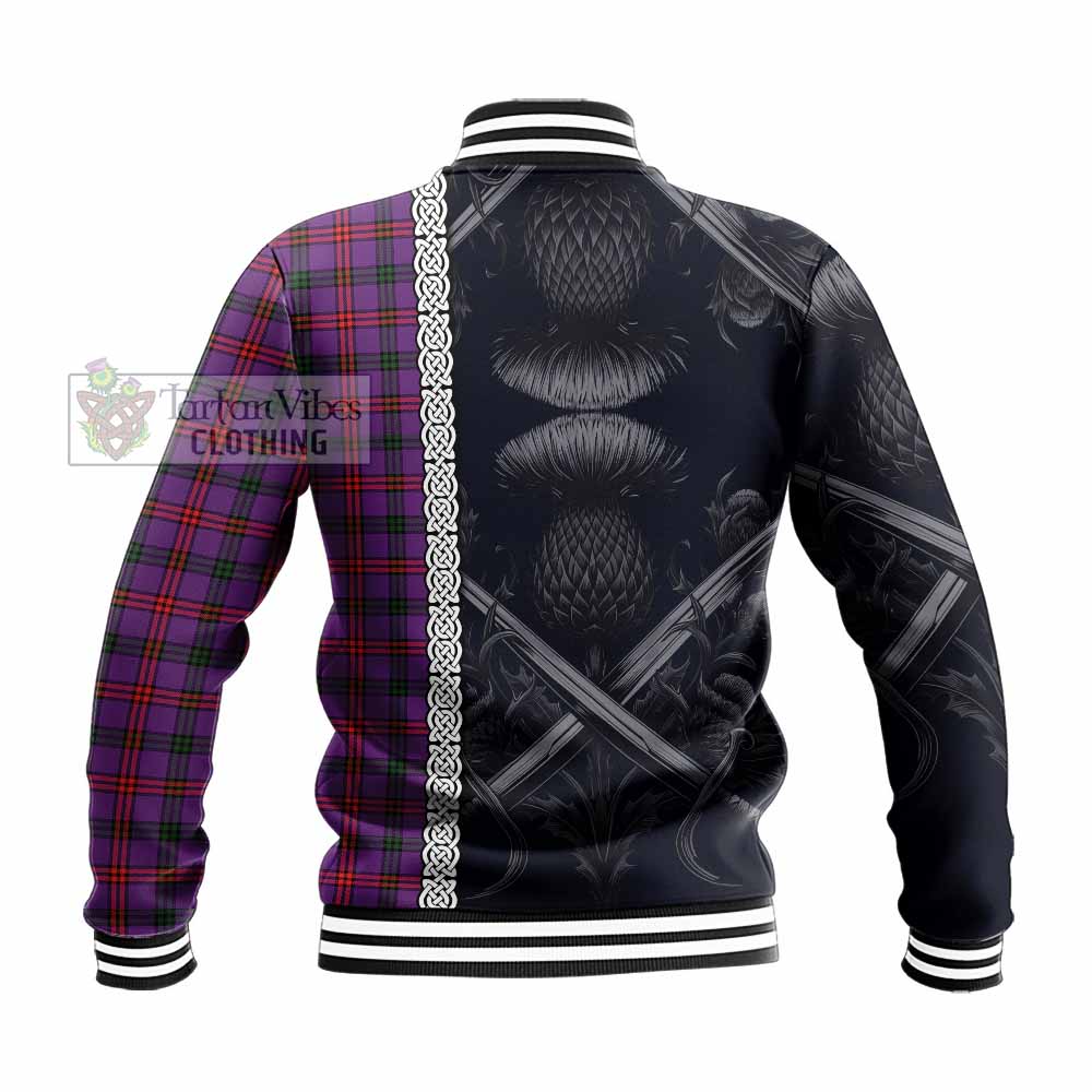 Tartan Vibes Clothing Montgomery Tartan Baseball Jacket with Family Crest Cross Sword Thistle Celtic Vibes