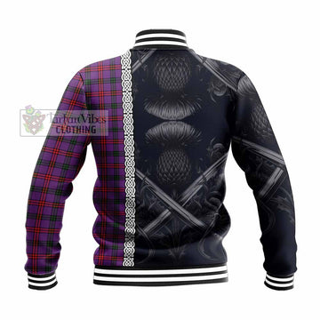 Tartan Vibes Clothing Montgomery Tartan Baseball Jacket with Family Crest Cross Sword Thistle Celtic Vibes