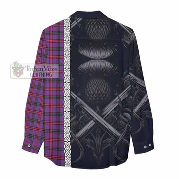Tartan Vibes Clothing Montgomery Tartan Women's Casual Shirt with Family Crest Cross Sword Thistle Celtic Vibes