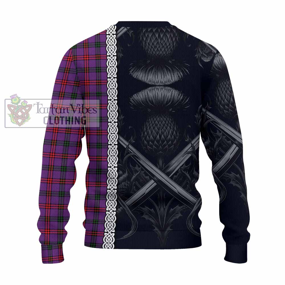 Tartan Vibes Clothing Montgomery Tartan Knitted Sweater with Family Crest Cross Sword Thistle Celtic Vibes