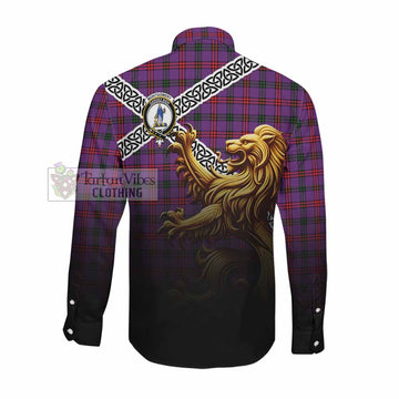 Montgomery Crest Tartan Long Sleeve Button Shirt with Golden Lion Emblem Celtic Style