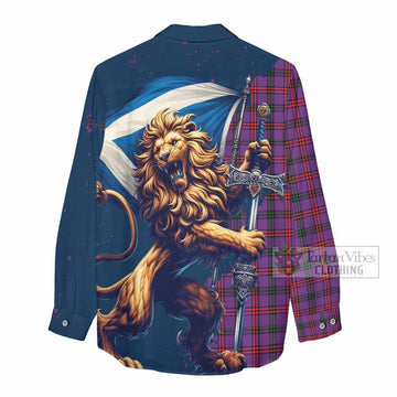 Tartan Vibes Clothing Montgomery Tartan Family Crest Women's Casual Shirt with Scottish Majestic Lion