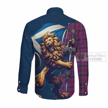 Tartan Vibes Clothing Montgomery Tartan Family Crest Long Sleeve Button Shirt with Scottish Majestic Lion
