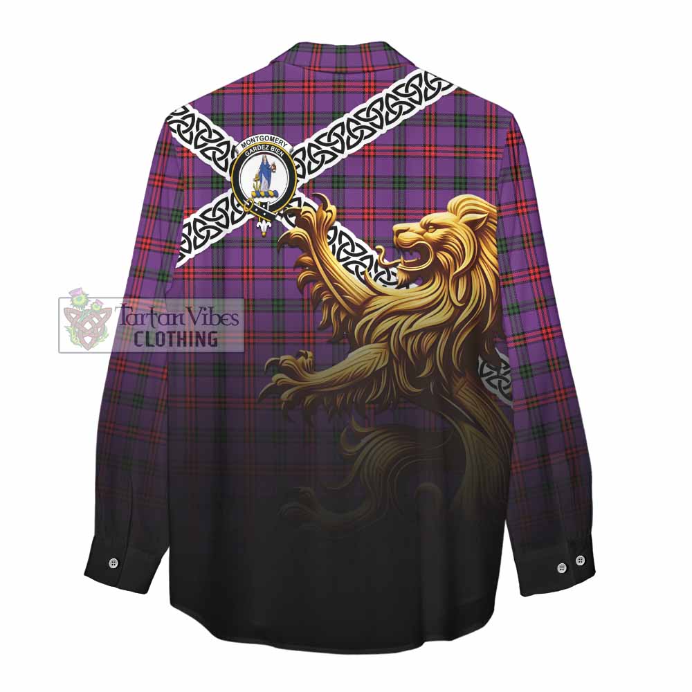Tartan Vibes Clothing Montgomery Crest Tartan Women's Casual Shirt with Golden Lion Emblem Celtic Style