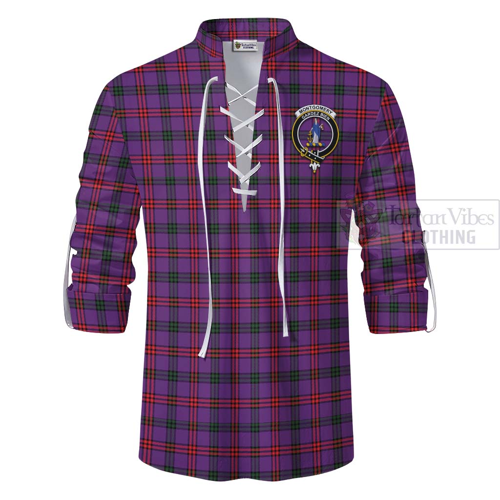 Tartan Vibes Clothing Montgomery Tartan Ghillie Kilt Shirt with Family Crest Celtic Skull Style