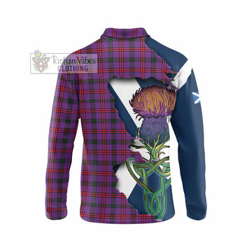 Montgomery Tartan Family Crest Long Sleeve Polo Shirt Scottish Thistle Celtic Inspired