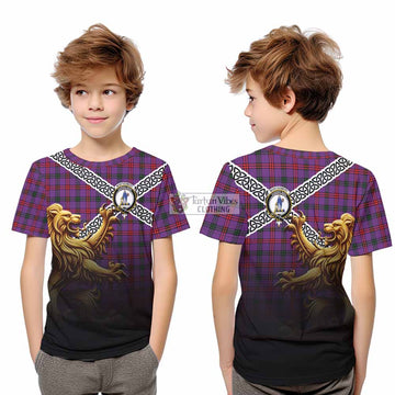 Tartan Vibes Clothing Montgomery Crest Tartan Kid T-Shirt with Golden Lion Emblem Celtic Style
