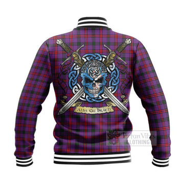 Tartan Vibes Clothing Montgomery Tartan Baseball Jacket with Family Crest Celtic Skull Style
