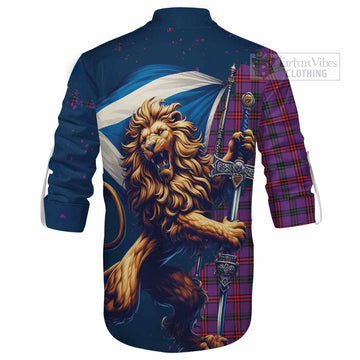 Tartan Vibes Clothing Montgomery Tartan Family Crest Ghillie Kilt Shirt with Scottish Majestic Lion