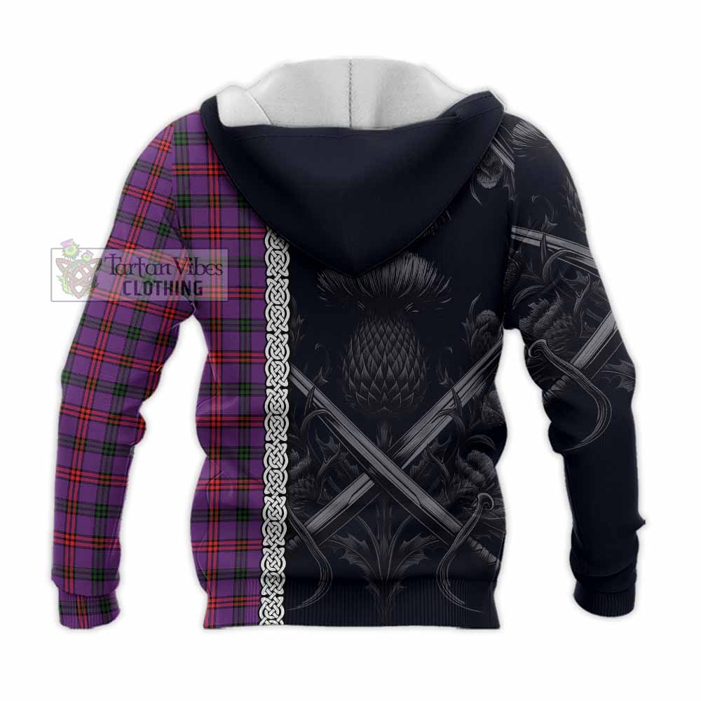 Tartan Vibes Clothing Montgomery Tartan Knitted Hoodie with Family Crest Cross Sword Thistle Celtic Vibes