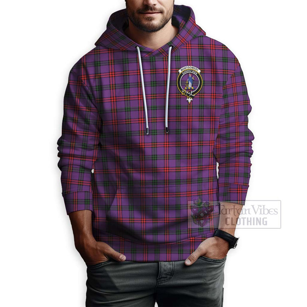 Tartan Vibes Clothing Montgomery Tartan Hoodie with Family Crest Celtic Skull Style