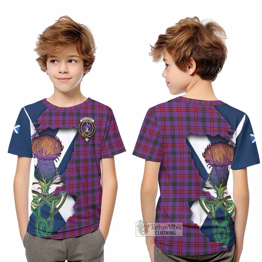 Tartan Vibes Clothing Montgomery Tartan Family Crest Kid T-Shirt Scottish Thistle Celtic Inspired