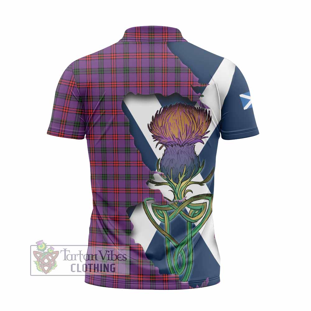 Tartan Vibes Clothing Montgomery Tartan Family Crest Zipper Polo Shirt Scottish Thistle Celtic Inspired