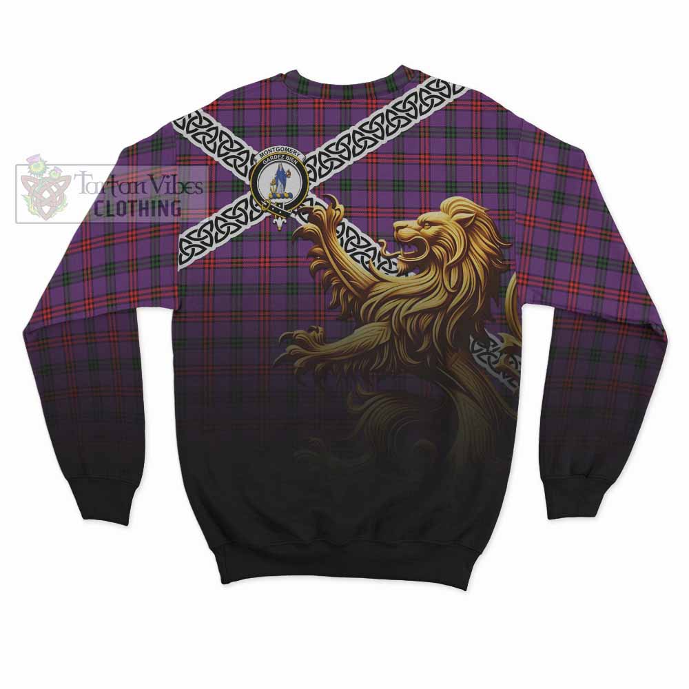 Tartan Vibes Clothing Montgomery Crest Tartan Sweatshirt with Golden Lion Emblem Celtic Style