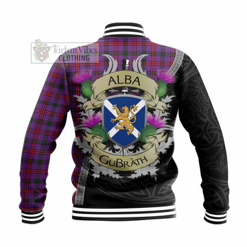 Tartan Vibes Clothing Montgomery Tartan Family Crest Baseball Jacket Lion Rampant Royal Thistle Shield Celtic Inspired