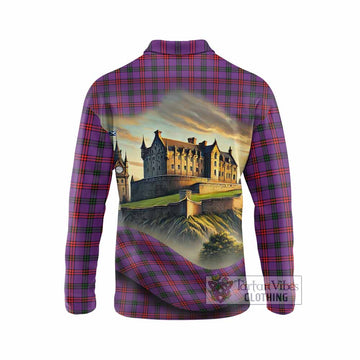 Montgomery Tartan Family Crest Long Sleeve Polo Shirt with Scottish Ancient Castle Style