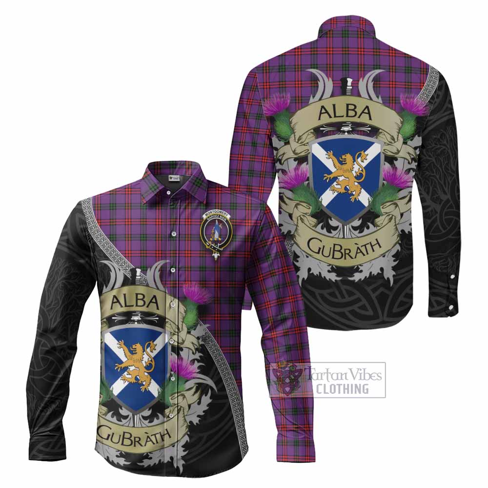 Tartan Vibes Clothing Montgomery Tartan Family Crest Long Sleeve Button Shirt Lion Rampant Royal Thistle Shield Celtic Inspired