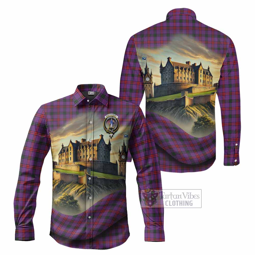 Tartan Vibes Clothing Montgomery Tartan Family Crest Long Sleeve Button Shirt with Scottish Ancient Castle Style
