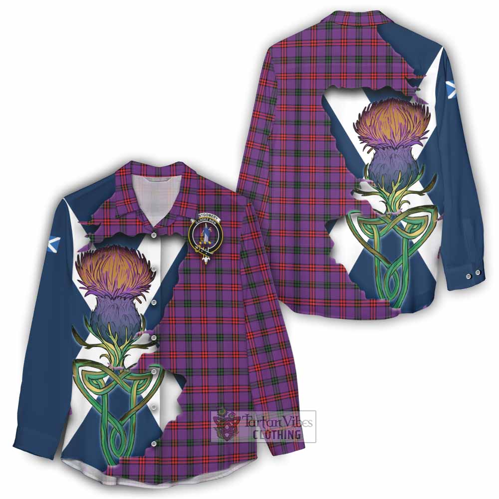 Tartan Vibes Clothing Montgomery Tartan Family Crest Women's Casual Shirt Scottish Thistle Celtic Inspired