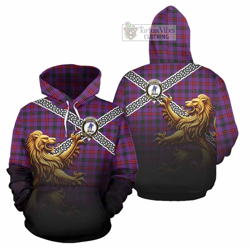 Tartan Vibes Clothing Montgomery Crest Tartan Hoodie with Golden Lion Emblem Celtic Style