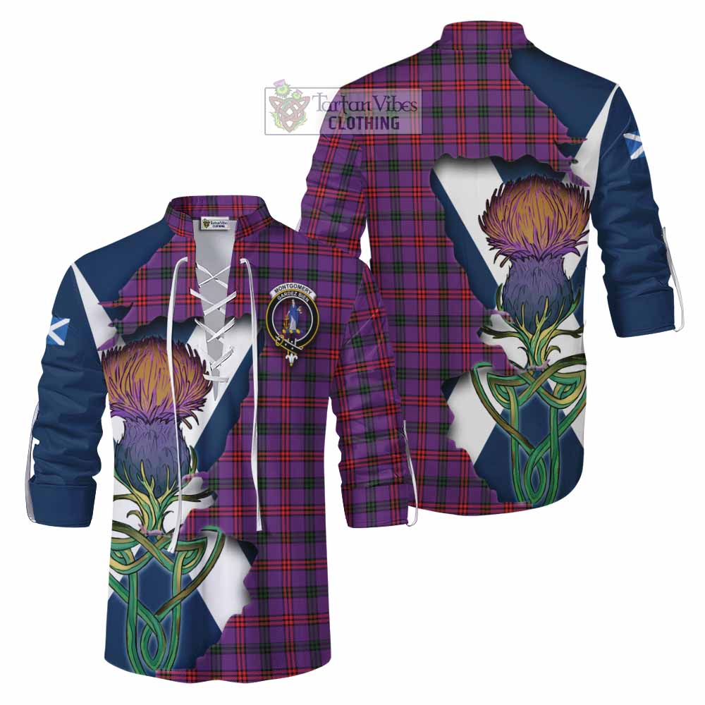 Tartan Vibes Clothing Montgomery Tartan Family Crest Ghillie Kilt Shirt Scottish Thistle Celtic Inspired