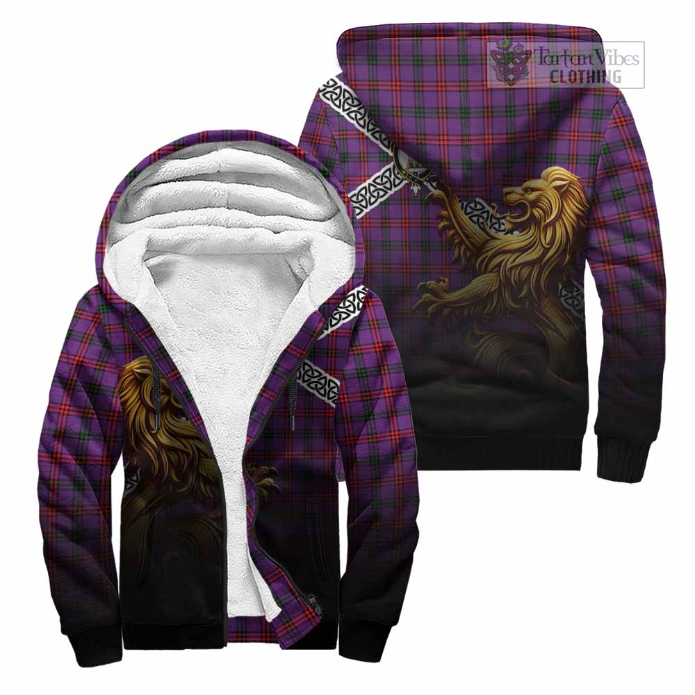 Tartan Vibes Clothing Montgomery Crest Tartan Sherpa Hoodie with Golden Lion Emblem Celtic Style