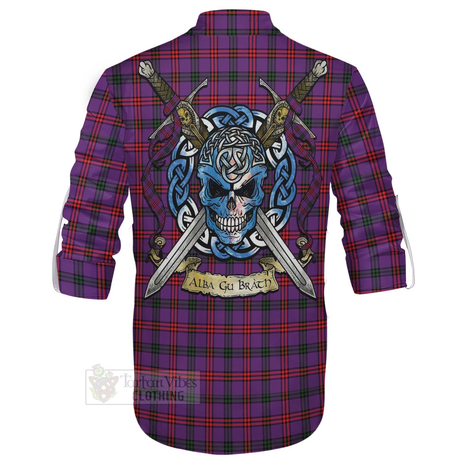 Tartan Vibes Clothing Montgomery Tartan Ghillie Kilt Shirt with Family Crest Celtic Skull Style