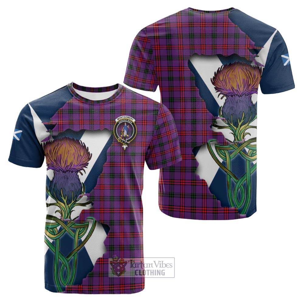 Tartan Vibes Clothing Montgomery Tartan Family Crest Cotton T-shirt Scottish Thistle Celtic Inspired