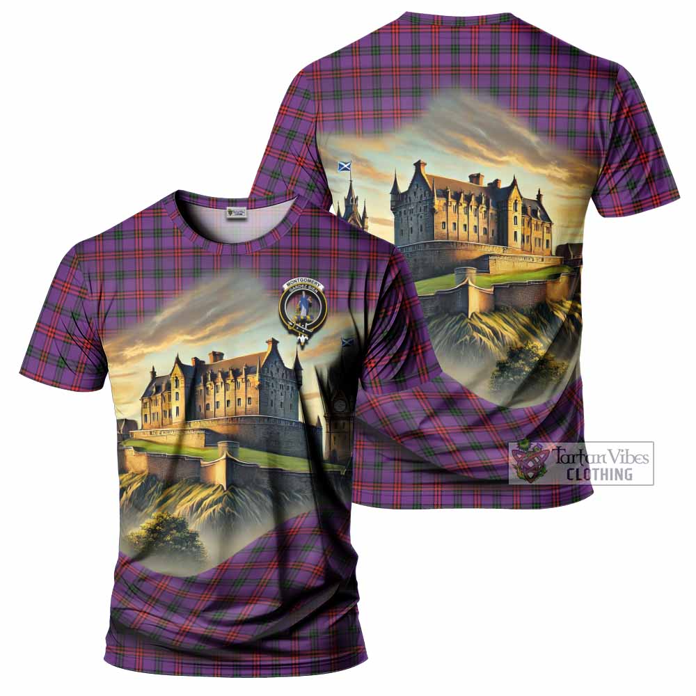 Tartan Vibes Clothing Montgomery Tartan Family Crest T-Shirt with Scottish Ancient Castle Stype