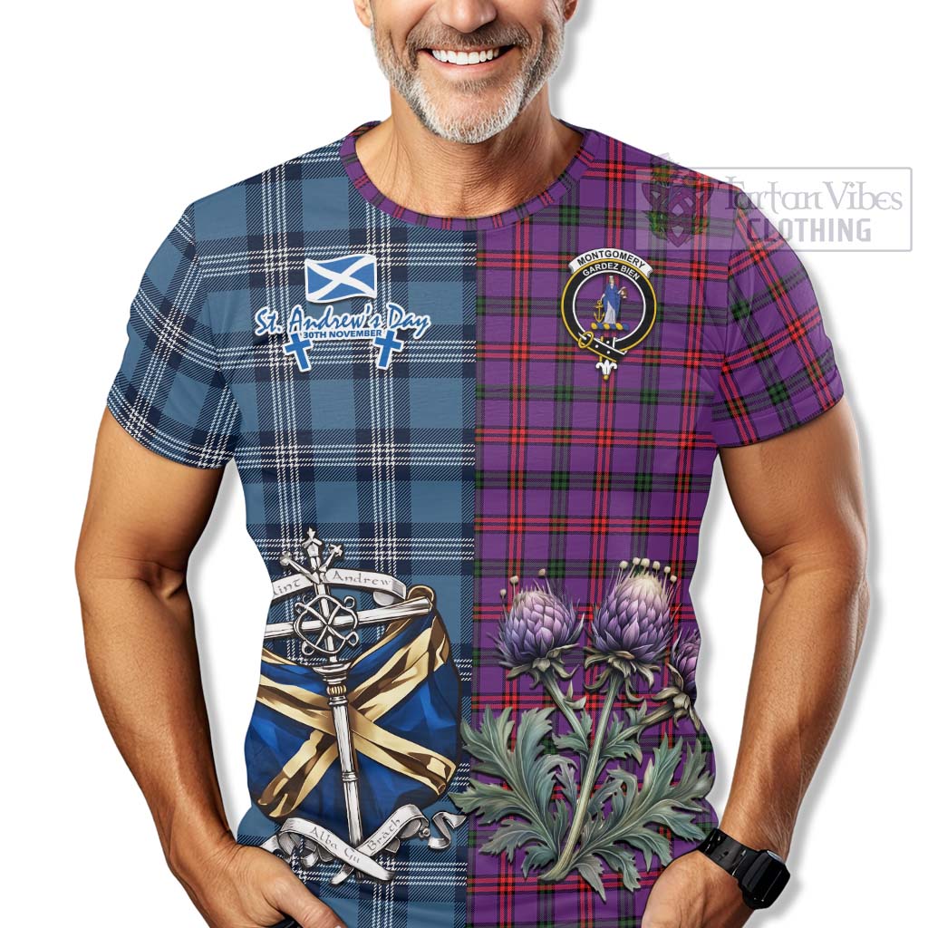 Tartan Vibes Clothing Montgomery Tartan T-Shirt Happy St. Andrew's Day Half Tartan Style
