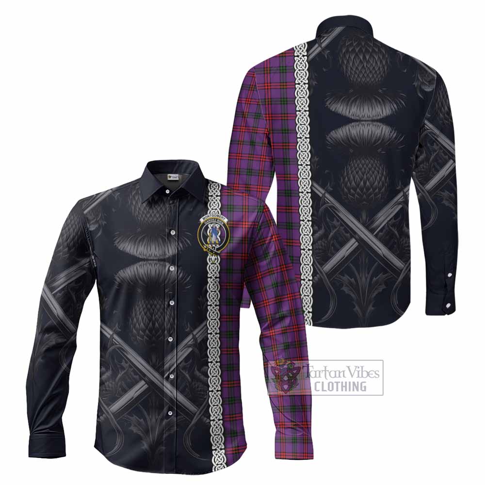Tartan Vibes Clothing Montgomery Tartan Long Sleeve Button Shirt with Family Crest Cross Sword Thistle Celtic Vibes