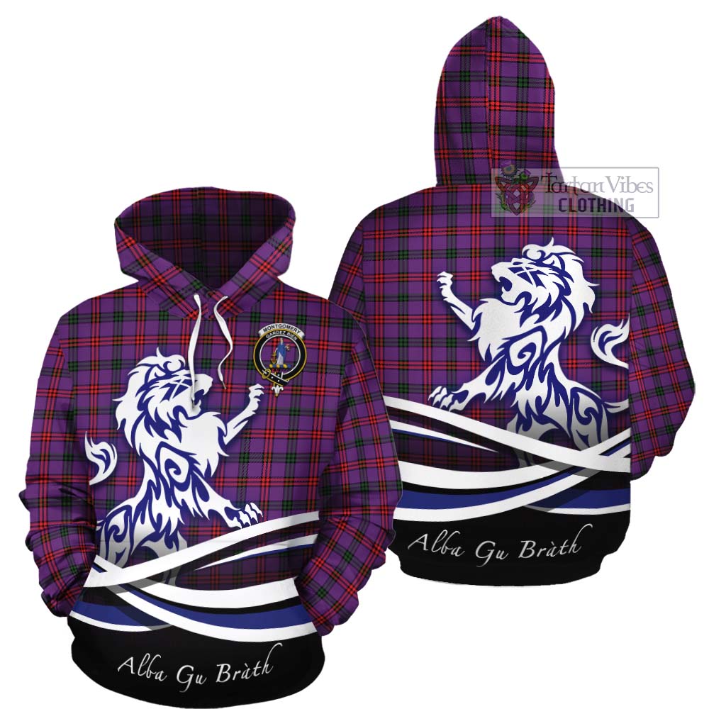 Tartan Vibes Clothing Montgomery Tartan Cotton Hoodie with Alba Gu Brath Regal Lion Emblem