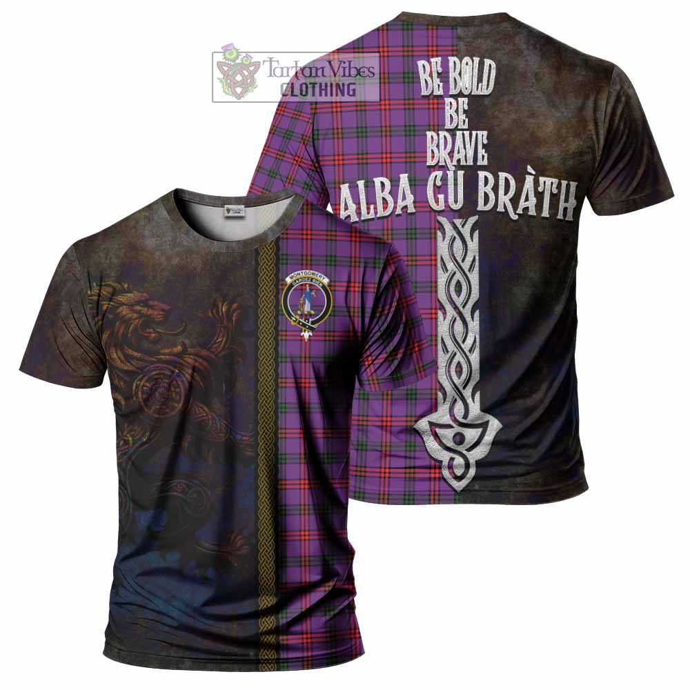 Tartan Vibes Clothing Montgomery Tartan Family Crest T-Shirt Alba Gu Brath Be Brave Lion Ancient Style